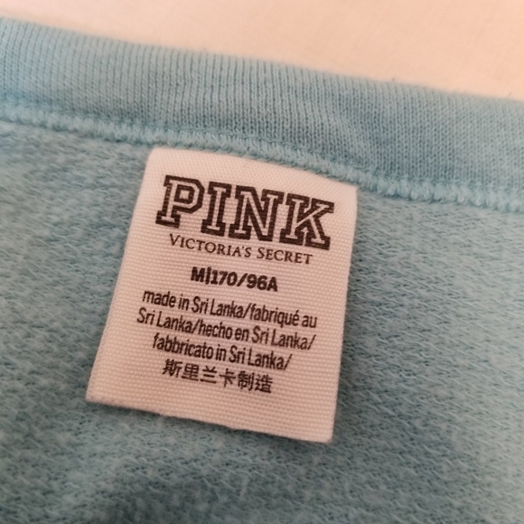 {M} PINK VS Mesh V Cutout Crew Pullover Baby Blue Sweatshirt - Picture 7 of 9